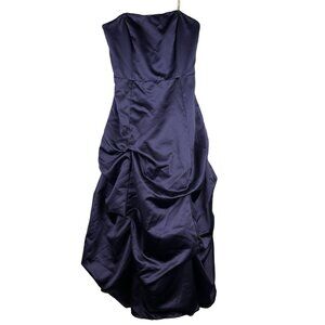 Davids Bridal Size 12 Strapless Navy Satin Gown With Gathered Skirt